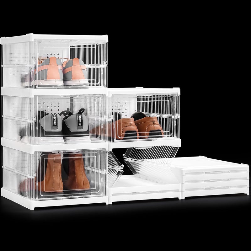ABOUT SPACE Shoe Box 3 Tier Transparent Shoe Rack for Home Collapsible Organiser with DoorFoldable Sneaker Box Slipper Stand for Men Women Heels Boots PP Plastic L 256 x B 345 x H 54 cm