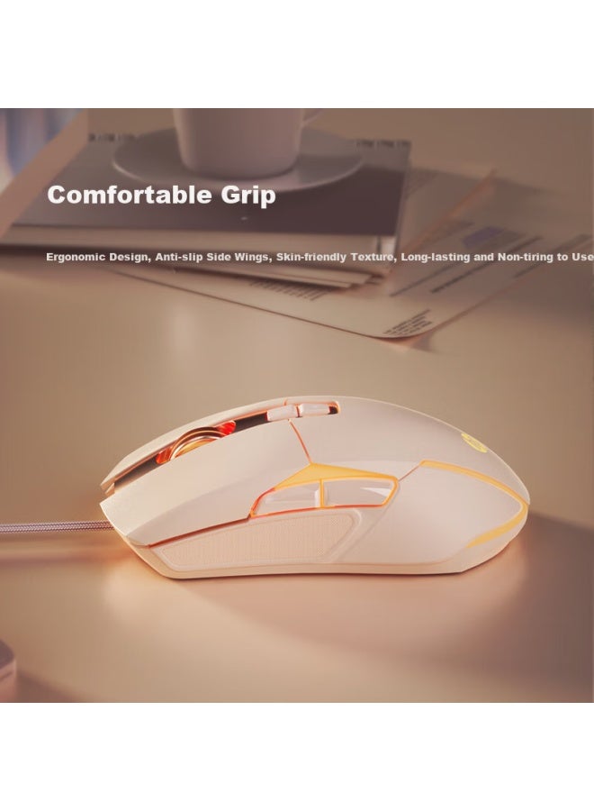 HP Hp G260 Gaming Mouse Macro Programming E-Sports Gaming Special Internet Cafe Laptop Desktop Office Home Metal Mechanical Texture Wired Mouse Milk Tea Color Silent - Image 4