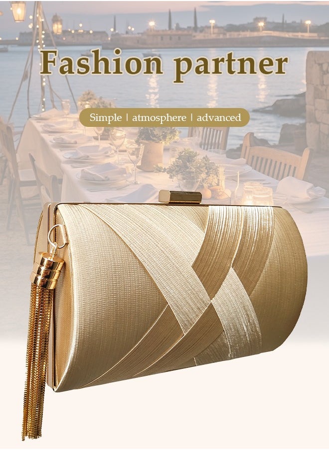 Generic Women's Tassel Clutch Handbag Hard Case Satin Evening Clutch Bag Detachable Chain, Elegant Tassel Handbags Purse, Ladies Vintage Crossbody Shoulder Bag Ladies Stunning Clutches Bags for Wedding, Party, Prom, Banquet  - Image 3