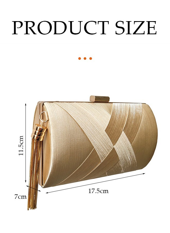 Generic Women's Tassel Clutch Handbag Hard Case Satin Evening Clutch Bag Detachable Chain, Elegant Tassel Handbags Purse, Ladies Vintage Crossbody Shoulder Bag Ladies Stunning Clutches Bags for Wedding, Party, Prom, Banquet  - Image 4