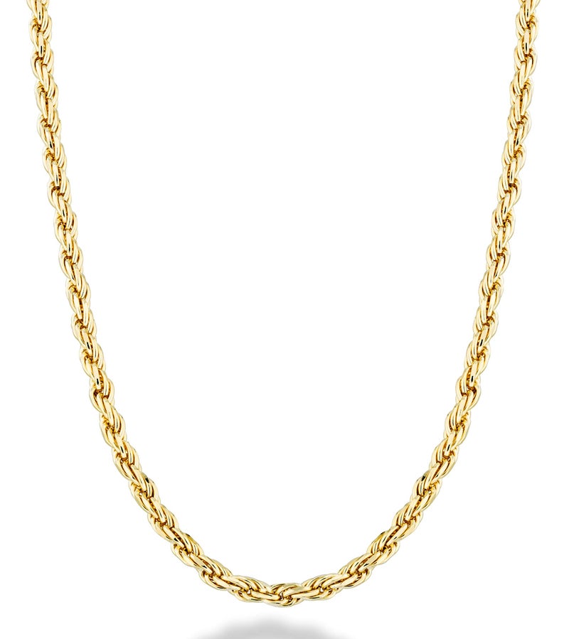Miabella Italian 18K Gold Plated 925 Sterling Silver 2mm, 3mm Diamond-Cut Braided Rope Chain Necklace for Men Women, Made in Italy (2mm, Length 16 Inches) - Image 1