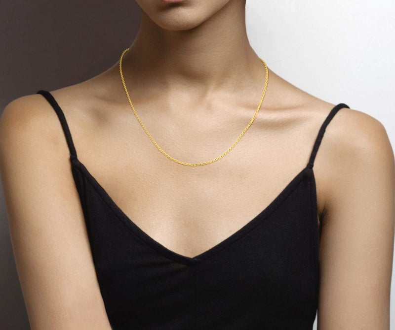 Miabella Italian 18K Gold Plated 925 Sterling Silver 2mm, 3mm Diamond-Cut Braided Rope Chain Necklace for Men Women, Made in Italy (2mm, Length 16 Inches) - Image 4