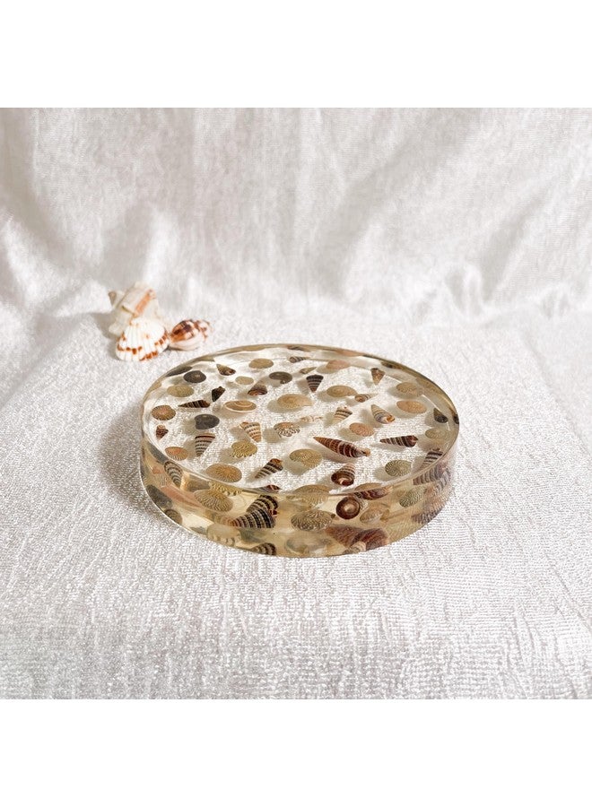 IndionArt Seashell Serenity Resin Thick Drink Coasters Ocean Theme Home Decor (Single, Round) - Image 1