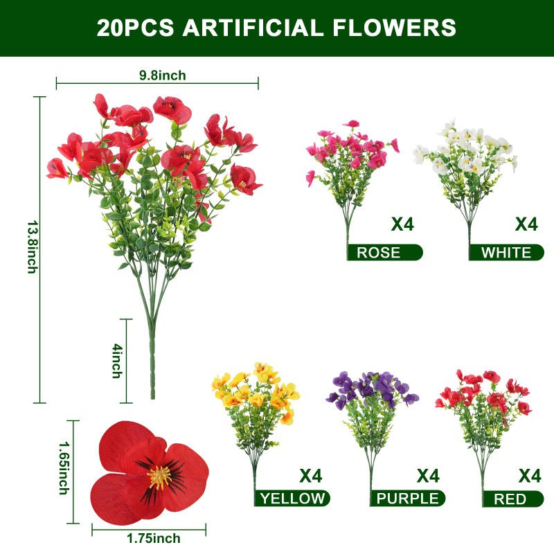 trytuny 20 Pcs Artificial Flowers for Outdoor, UV Resistant Realistic Pansies Fake Flowers for Indoor and Outdoor Garden, Porch, Patio, Window Box Decor All Year Round - Image 4