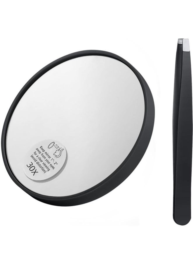 FASHION MANIA 30X Magnifying Mirror, Small Round Frameless Black Mirror with Suction Cup, 8.8 x 8.8 cm, Wall Mount, Modern Bathroom Makeup Grooming - Image 1