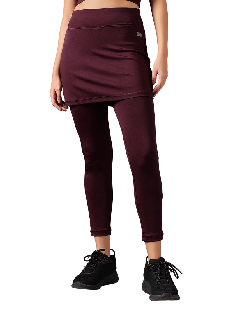 Clovia Women's Snug-Fit High Rise Active Skirt with Attached Tights (AB0117P15_Purple_S) - Image 1
