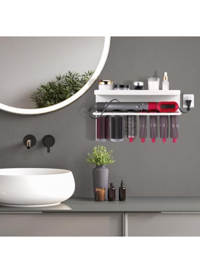 Arabest Wall Mount Holder for Dyson Airwrap Styler, White Storage Rack Organizer for Hair Curling Iron & Attachments – Space-Saving Bathroom Bracket Stand, No-Drill Installation - Image 4