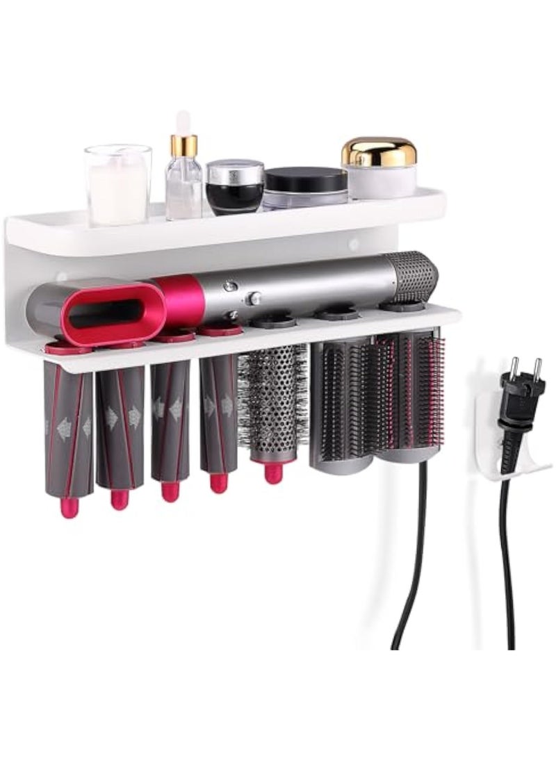 Arabest Wall Mount Holder for Dyson Airwrap Styler, White Storage Rack Organizer for Hair Curling Iron & Attachments – Space-Saving Bathroom Bracket Stand, No-Drill Installation - Image 1