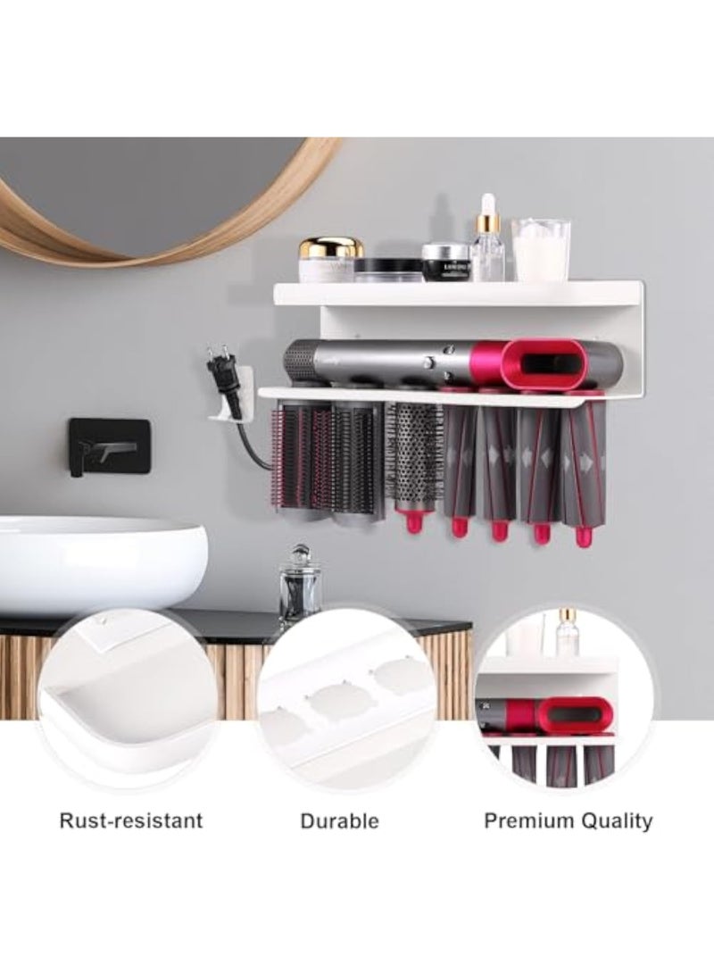 Arabest Wall Mount Holder for Dyson Airwrap Styler, White Storage Rack Organizer for Hair Curling Iron & Attachments – Space-Saving Bathroom Bracket Stand, No-Drill Installation - Image 5