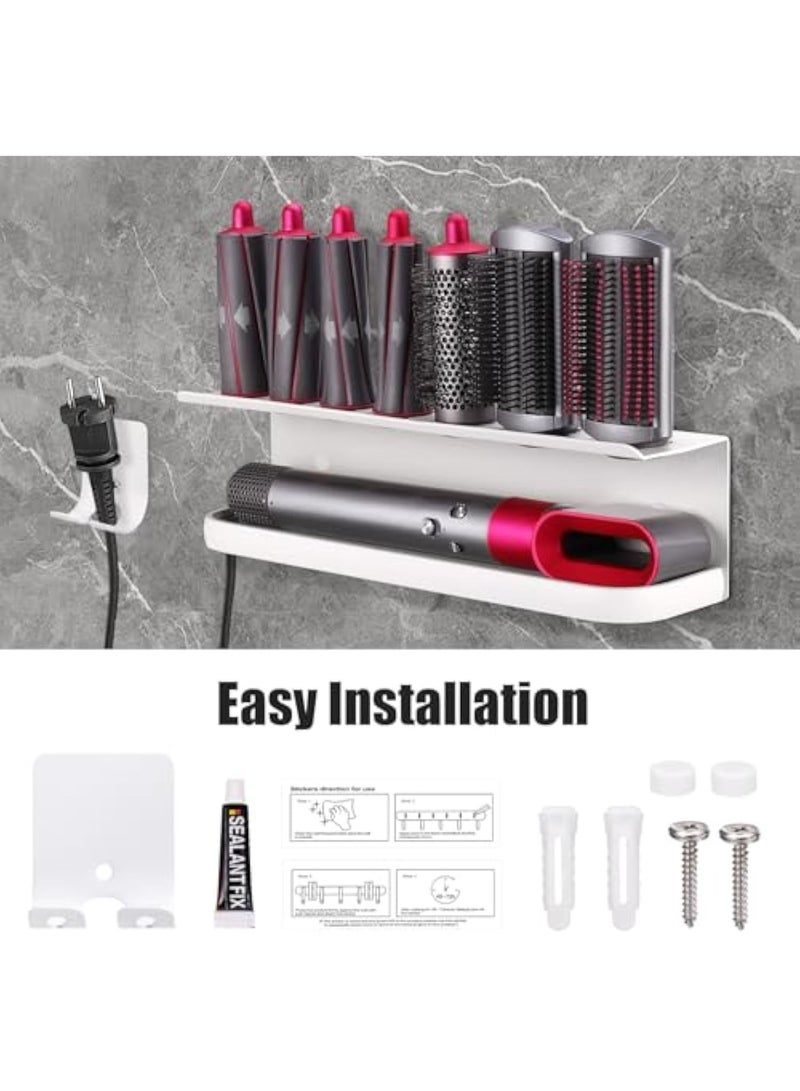 Arabest Wall Mount Holder for Dyson Airwrap Styler, White Storage Rack Organizer for Hair Curling Iron & Attachments – Space-Saving Bathroom Bracket Stand, No-Drill Installation - Image 2