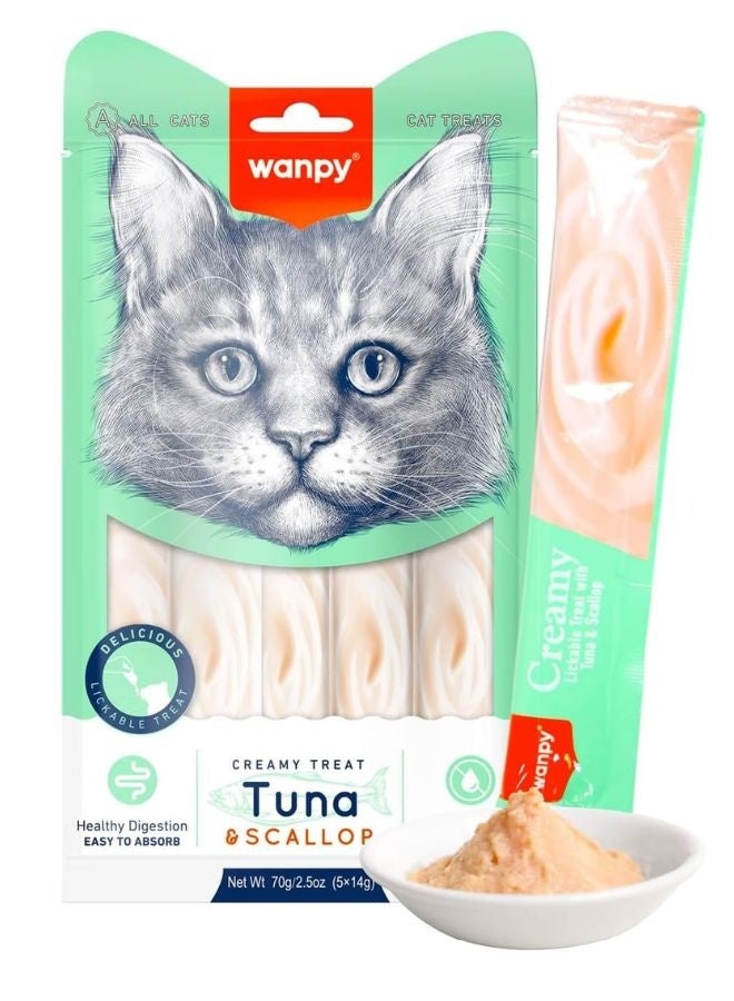وانبي مكافآت كريمية لذيذة للقطط بنكهة التونة والاسكالوب - وجبة خفيفة كريمية ناعمة للقطط - Image 1