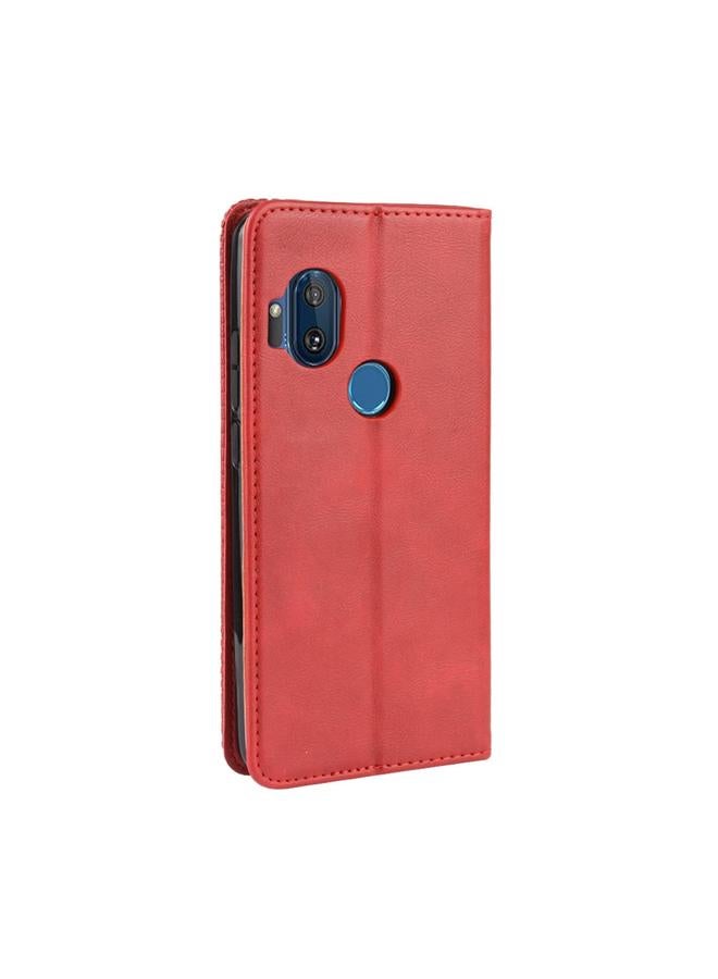 اس-توب جراب لهاتف Motorola One Hyper Magnetic Buckle Retro Crazy Horse Texture، جراب جلدي أفقي قلاب مع حامل وفتحات للبطاقات وإطار للصور - Image 3