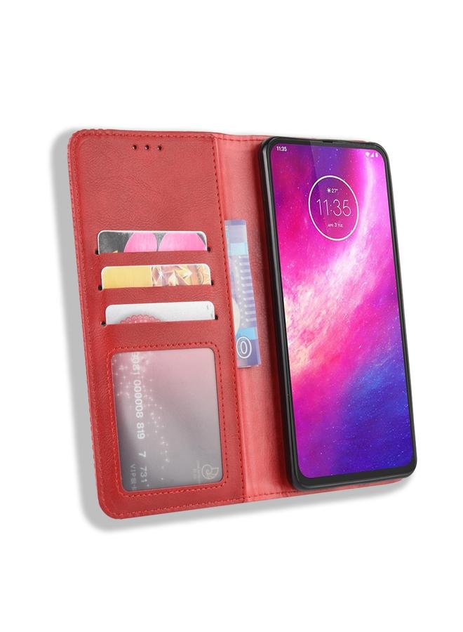 اس-توب جراب لهاتف Motorola One Hyper Magnetic Buckle Retro Crazy Horse Texture، جراب جلدي أفقي قلاب مع حامل وفتحات للبطاقات وإطار للصور - Image 5