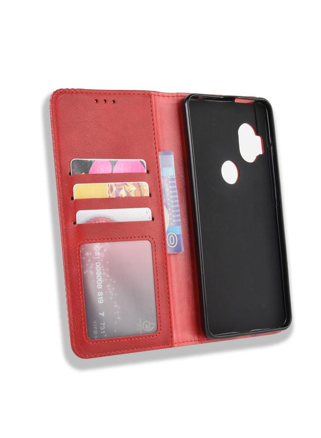 اس-توب جراب لهاتف Motorola One Hyper Magnetic Buckle Retro Crazy Horse Texture، جراب جلدي أفقي قلاب مع حامل وفتحات للبطاقات وإطار للصور - Image 4