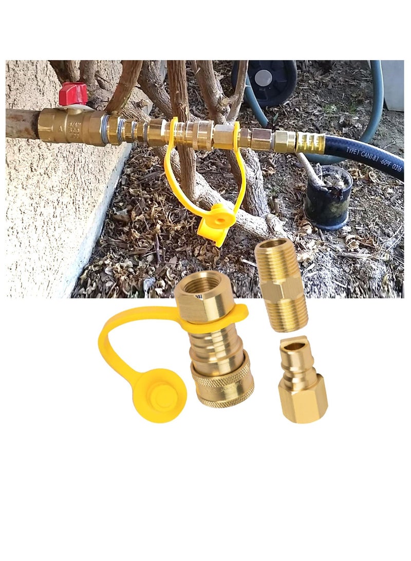 SYOSI Natural Gas Quick Connect Fittings, 3/8 Inch Natural, and Propane Gas Hose Plug Set, 100% Solid Brass  - Image 1