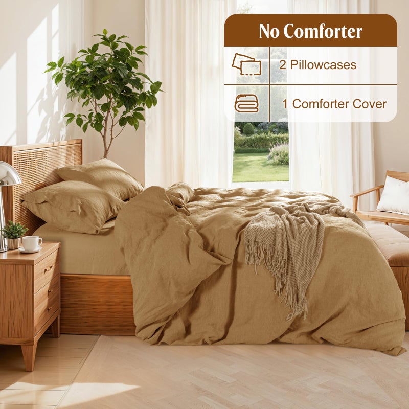 LBRO2M 100% France Linen Duvet Cover Set King Size 3 Pcs Natural Flax Comforter Cover with Zipper Closure 2 Pillowcase Breathable Duvet Cover (Rust King) - Image 4