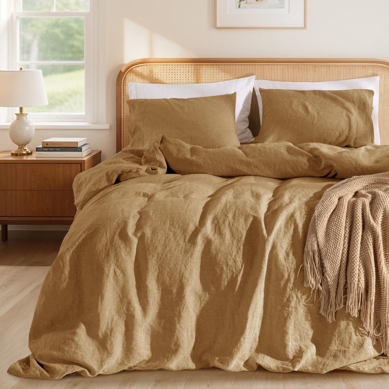 LBRO2M 100% France Linen Duvet Cover Set King Size 3 Pcs Natural Flax Comforter Cover with Zipper Closure 2 Pillowcase Breathable Duvet Cover (Rust King) - Image 1