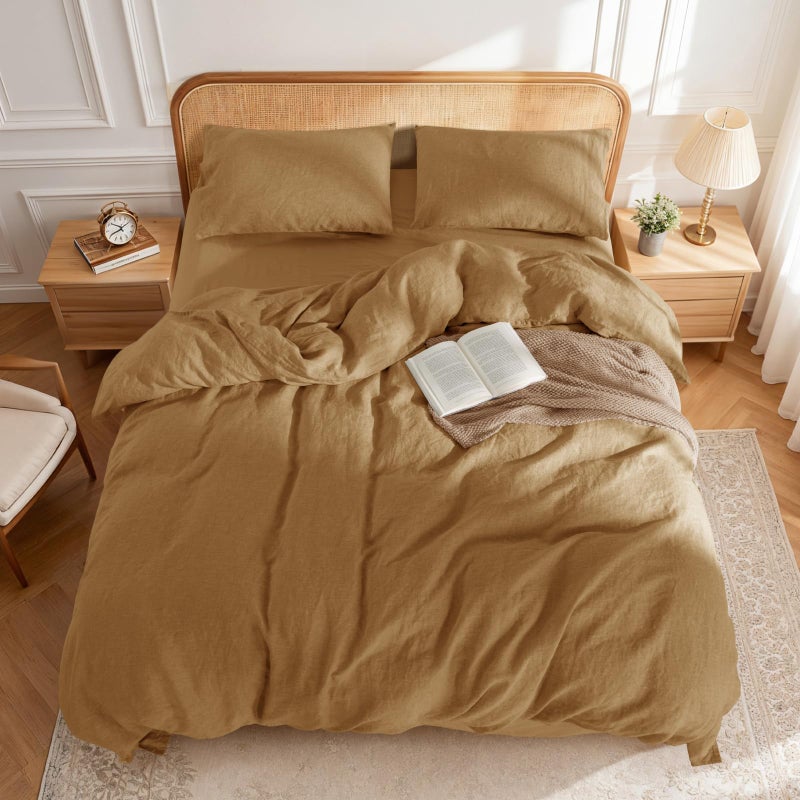 LBRO2M 100% France Linen Duvet Cover Set King Size 3 Pcs Natural Flax Comforter Cover with Zipper Closure 2 Pillowcase Breathable Duvet Cover (Rust King) - Image 2