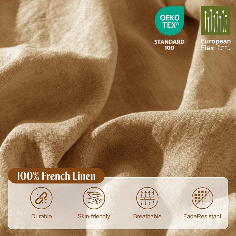 LBRO2M 100% France Linen Duvet Cover Set King Size 3 Pcs Natural Flax Comforter Cover with Zipper Closure 2 Pillowcase Breathable Duvet Cover (Rust King) - Image 3