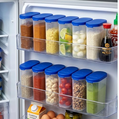 Mahaware Modular Mini Oval Kitchen Storage Box Set of 12 (275ml) – Airtight Food Container & Masala Jars, Multipurpose Plastic Organizer for Dry Items, Spice Storage, Blue - Image 1