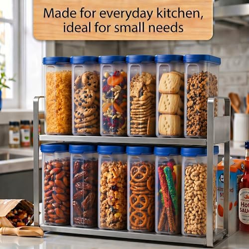 Mahaware Modular Mini Oval Kitchen Storage Box Set of 12 (275ml) – Airtight Food Container & Masala Jars, Multipurpose Plastic Organizer for Dry Items, Spice Storage, Blue - Image 2