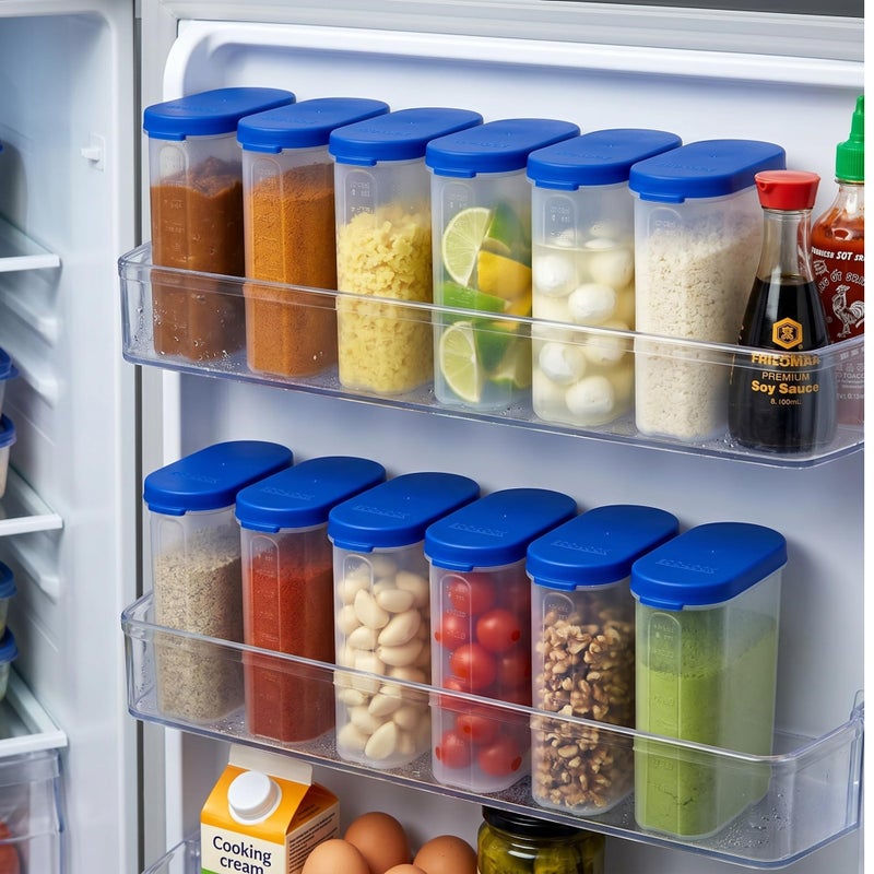 Mahaware Modular Mini Oval Kitchen Storage Box Set of 12 (275ml) – Airtight Food Container & Masala Jars, Multipurpose Plastic Organizer for Dry Items, Spice Storage, Blue - Image 4