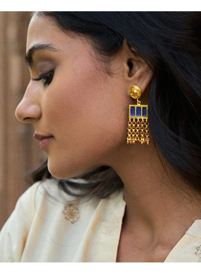 trueBrowns trueBrowns 22K Gold-Plated Blue Long Earrings