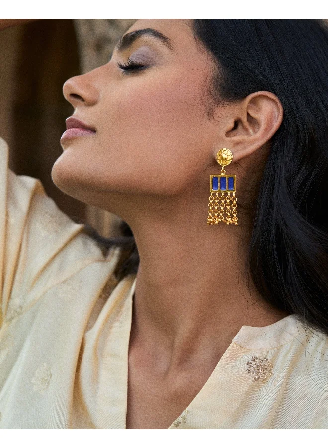 trueBrowns trueBrowns 22K Gold-Plated Blue Long Earrings