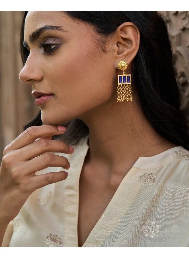 trueBrowns trueBrowns 22K Gold-Plated Blue Long Earrings