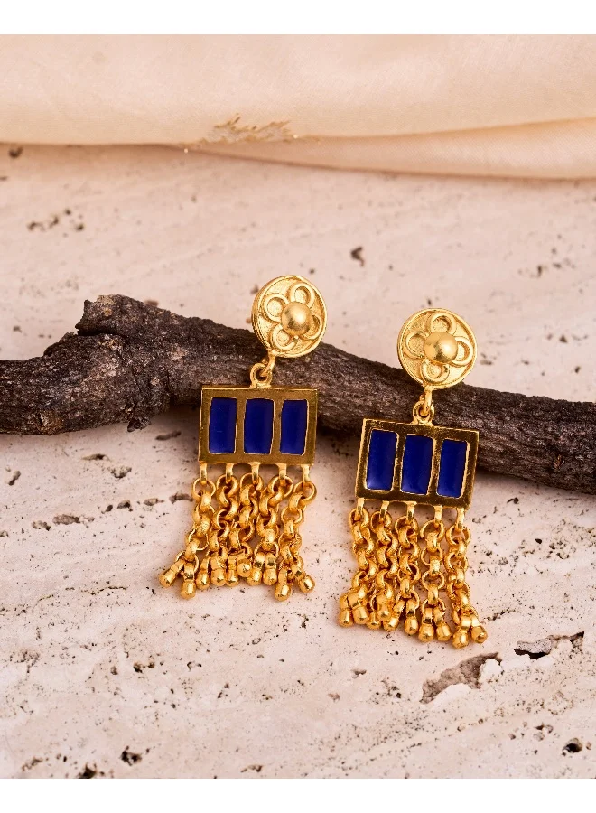 trueBrowns trueBrowns 22K Gold-Plated Blue Long Earrings