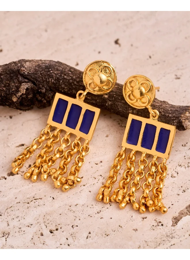 trueBrowns trueBrowns 22K Gold-Plated Blue Long Earrings
