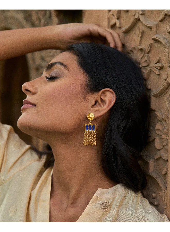 trueBrowns trueBrowns 22K Gold-Plated Blue Long Earrings