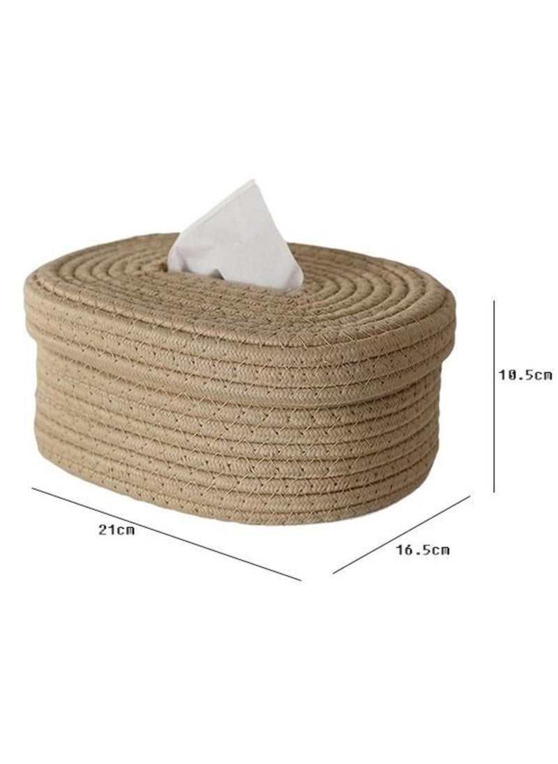 Generic - Cotton Facial Tissues Boxes, Oval Shape Tissue Holders, Suitable for Home Office Table Caramel (Khaki) - Image 1