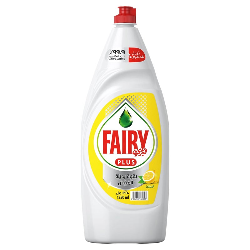 Fairy Plus Lemon Dishwashing Liquid Soap With Alternative Power To Bleach 1.25 Litres