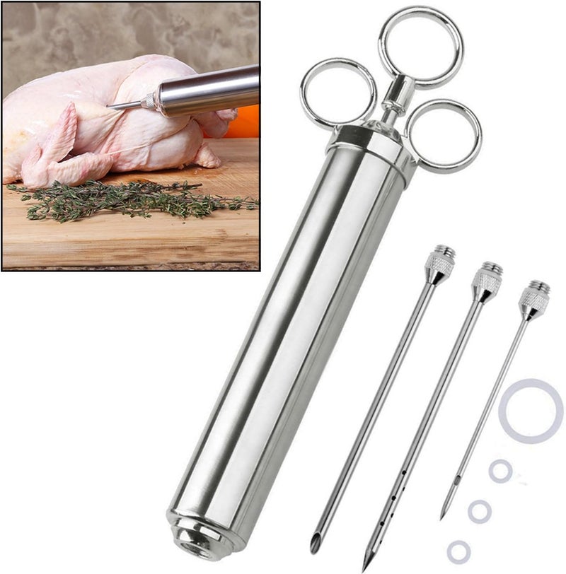 HiCook 4 oz Stainless Steel Commercial Grade Meat Marinade Flavor Injector Kit 1/2 Cup Capacity Seasoning Injector with 3 Professional Marinade Needles - Image 1