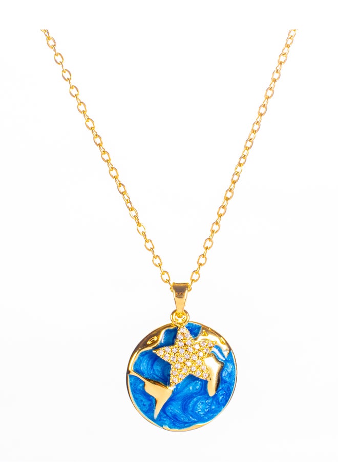 ذا بلاك بيرل اكسسوريز سلسلة أستانليس ستيل ذهبي مع دلاية باللون الأزرق - Image 1