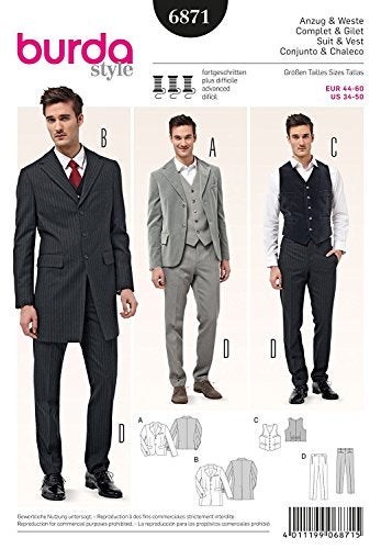 Burda Style 6871 Steampunk Men's Suit and Vest Sewing Pattern Sizes 34-50 - Image 5