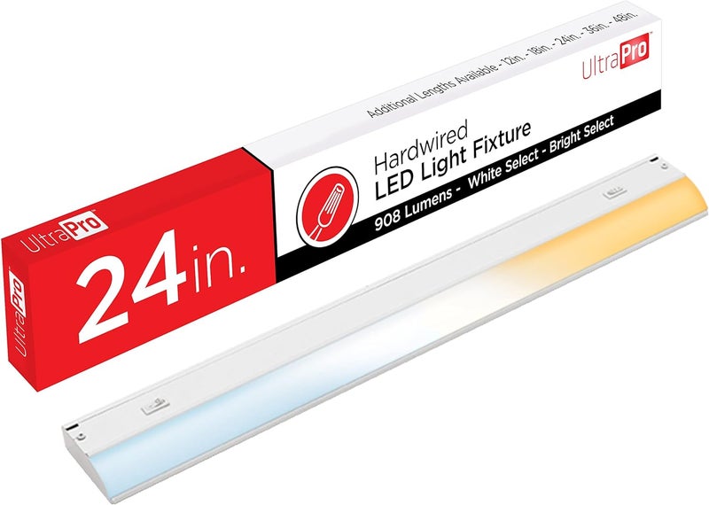 UltraPro أضواء تحت الخزانة 24 بوصة موصولة بالكهرباء، 3 إعدادات لونية - 2700K/4000K/5000K - أبيض دافئ، أبيض بارد، وضوء النهار، إضاءة تحت الخزانة، أضواء تحت الطاولة قابلة للتعتيم للمطبخ، 45368 - Image 1