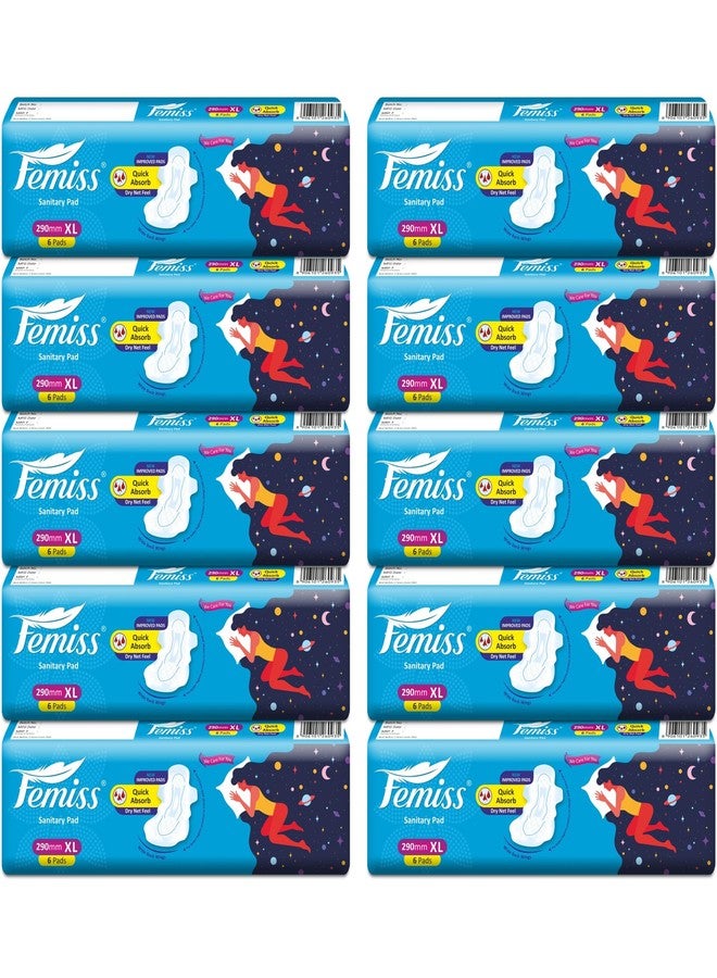 Femiss Extra Absorb Over Night Sanitary Pads For Women | Size- XL (290 MM) | Pack Of 10 - Each 6 Pieces |Total-60 Pads - Image 1