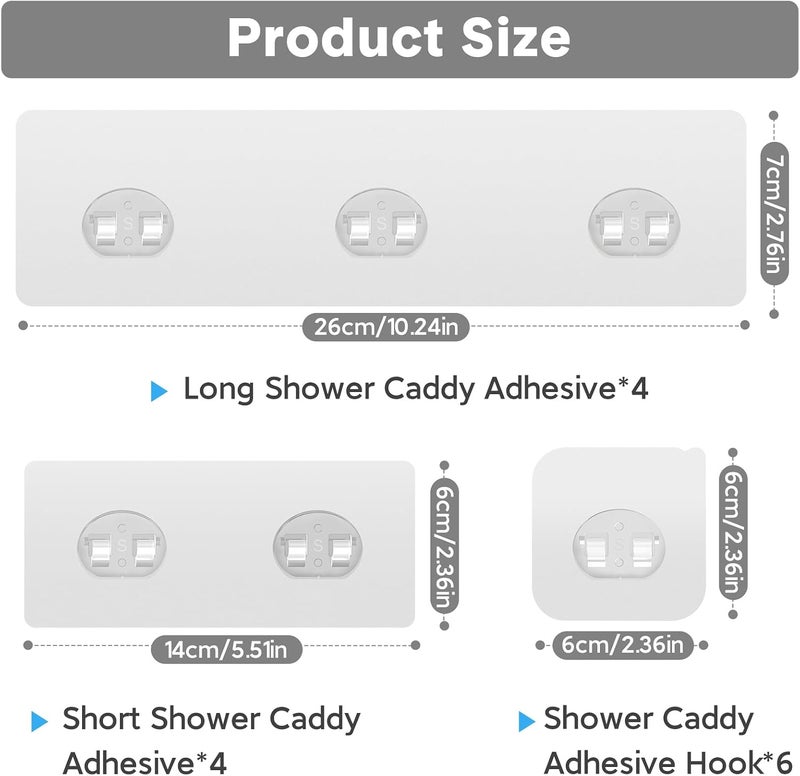 FEPTUASE 14 Pack Shower Caddy Adhesive Replacement, Transparent Strong Adhesive Hooks, No Drilling, Waterproof Wall Hooks for Shower Caddy, Bathroom Storage Shelves and Kitchen Racks - Image 3