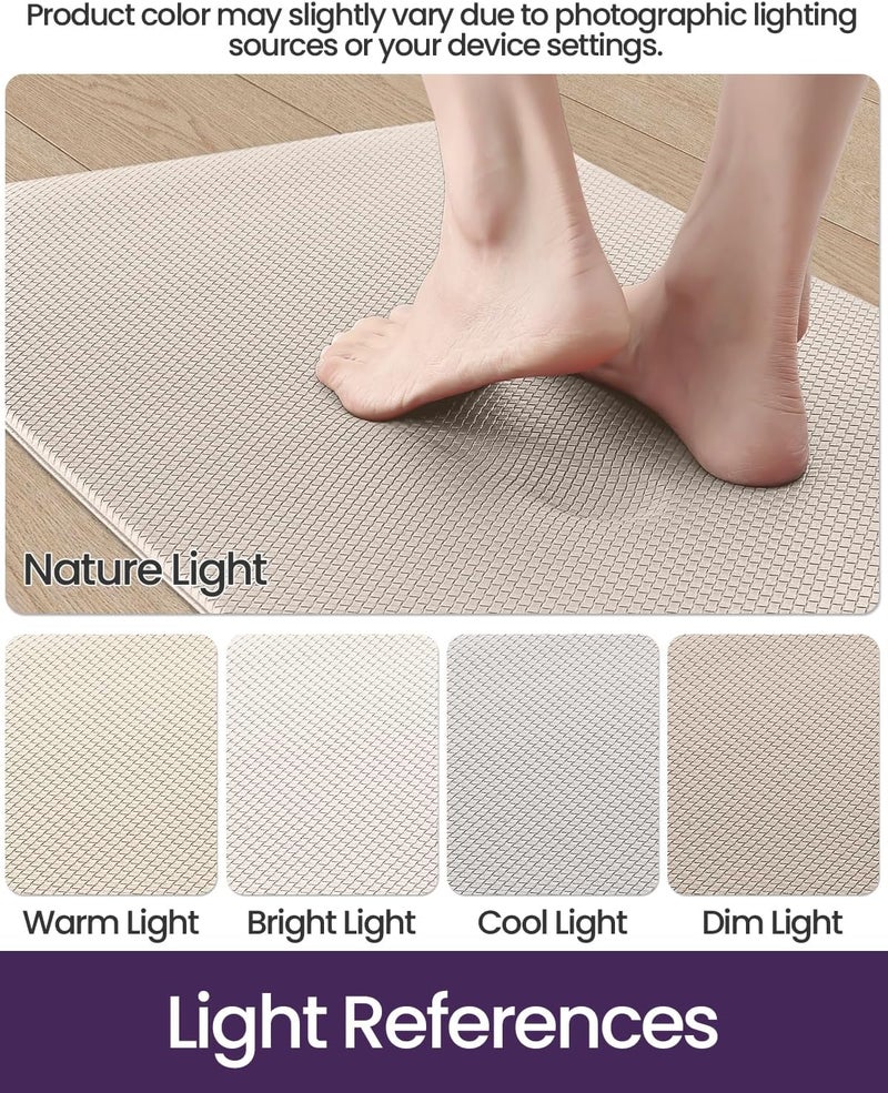 DEXI Kitchen Rugs and Mats Non Slip, Set of 2 Cushioned Anti Fatigue Runner Rug Waterproof, Comfort Standing Memory Foam Padded, Large Long Kitchen Floor Mat, 44x75 + 44x150 cm, Beige - Image 3