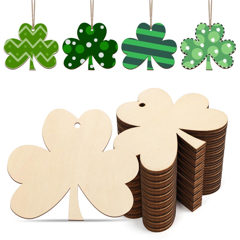 Wooden Shamrock Ornaments to Paint St Patricks Day Decoration Cutouts Unfinished 24PCS 35 x 3 inches DIY Blank Unfinished Wood Discs Ornament for Home Farmhouse Crafts Hanging Spring Decorations