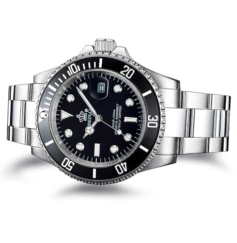 Reginald Men's Watch Luminous Quartz Rotatable Bezel Sapphire Glass Silver Stainless Steel Band and Case Waterproof Sports Black Watch - Image 5