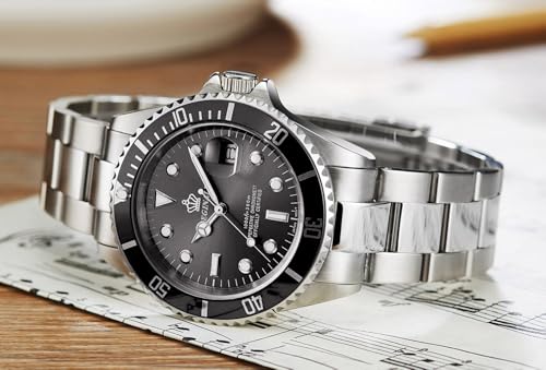 Reginald Men's Watch Luminous Quartz Rotatable Bezel Sapphire Glass Silver Stainless Steel Band and Case Waterproof Sports Black Watch - Image 3