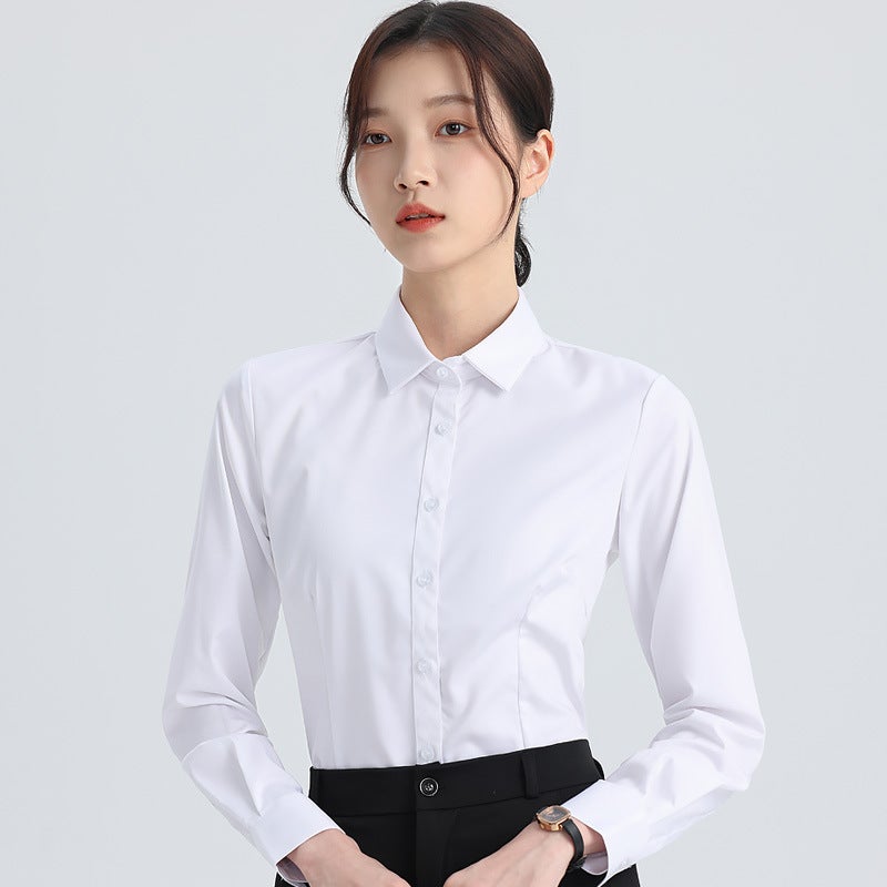 White Shirt Women'S Long Sleeve New Professional Dress Shirt Elegant Korean Style Work Clothes Slim Fit Inner Top - Image 2