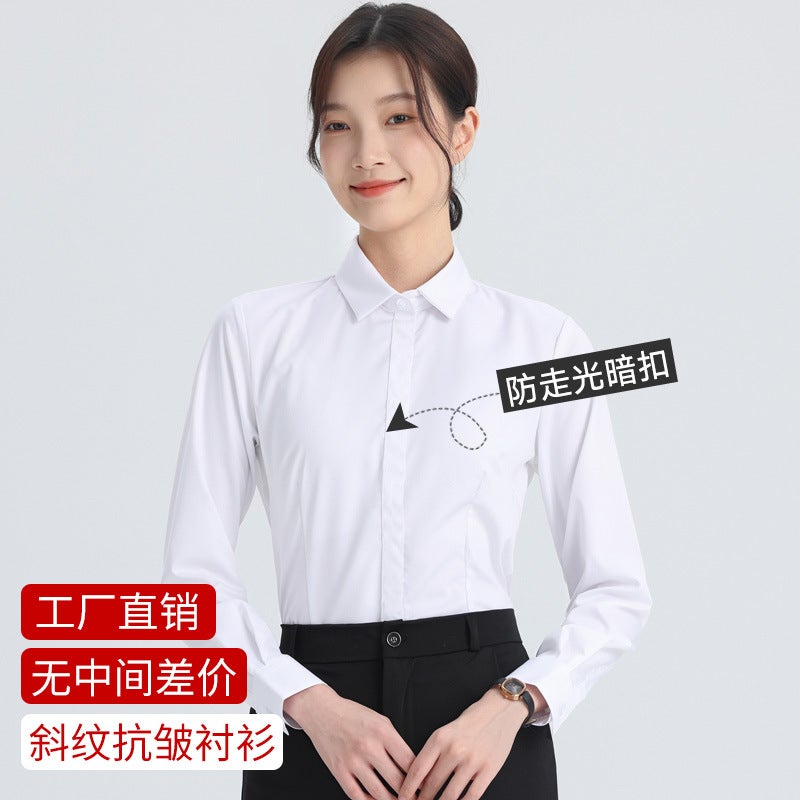 White Shirt Women'S Long Sleeve New Professional Dress Shirt Elegant Korean Style Work Clothes Slim Fit Inner Top - Image 4