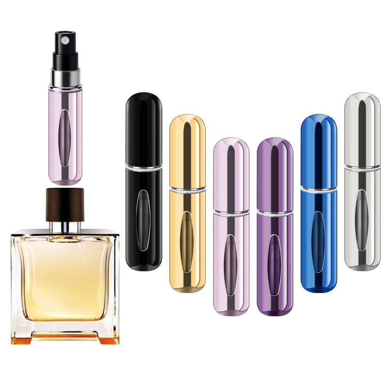 forebile Refillable Perfume Portable Atomizer Bottle Refillable Perfume Spray, Travel Perfume (5ml, 4 Pack) (Silver, Purple, Blue, Gold, Pink, Black) - Image 1