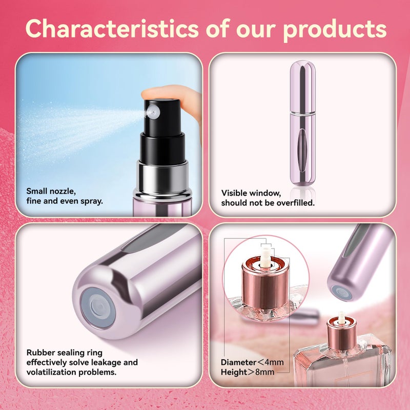 forebile Refillable Perfume Portable Atomizer Bottle Refillable Perfume Spray, Travel Perfume (5ml, 4 Pack) (Silver, Purple, Blue, Gold, Pink, Black) - Image 3