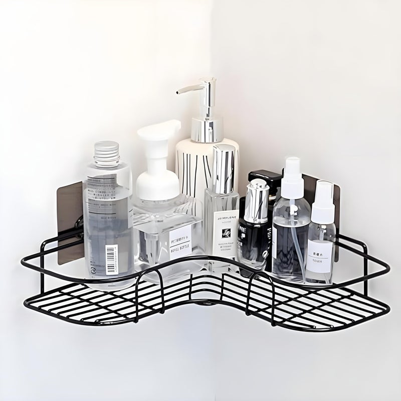 Caspira Bathroom Organiser Without Drill Corner Shelf Metal Rack Black Shelves Stand for Multipurpose Uses (Pack of 1) (Black) - Image 1