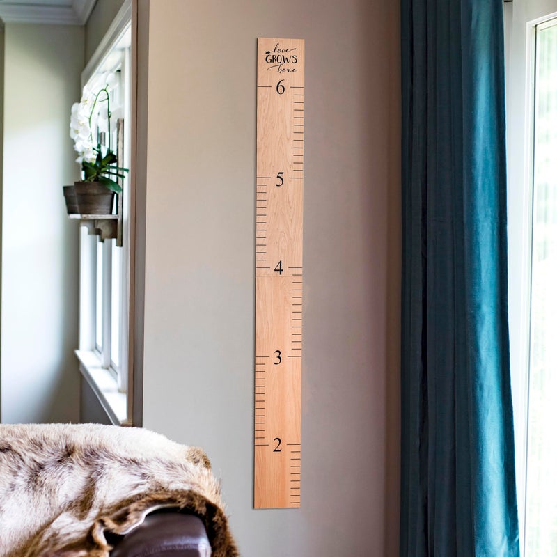 Headwaters Studio Wooden Growth Chart â€“ Kids Height Chart, Wall Measurement for Kids, Height Chart for Wall, Growth Ruler for Children â€“ Natural with Black Numerals - â€œLove Grows Hereâ€ (63" x 6.7") - Image 2